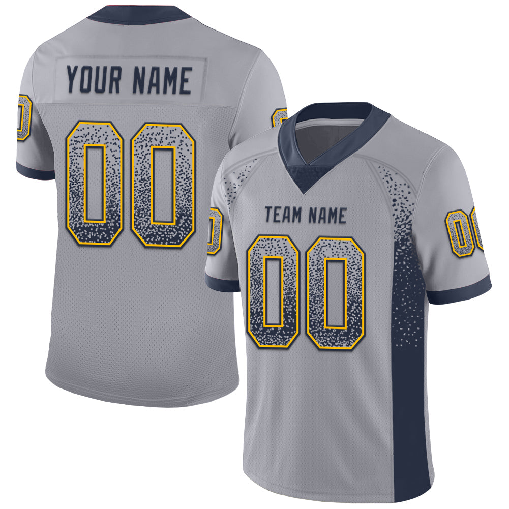 Custom Gray Navy-Gold Drift Fashion Football Jersey - Main View