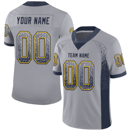 Custom Gray Navy-Gold Drift Fashion Football Jersey - Main View