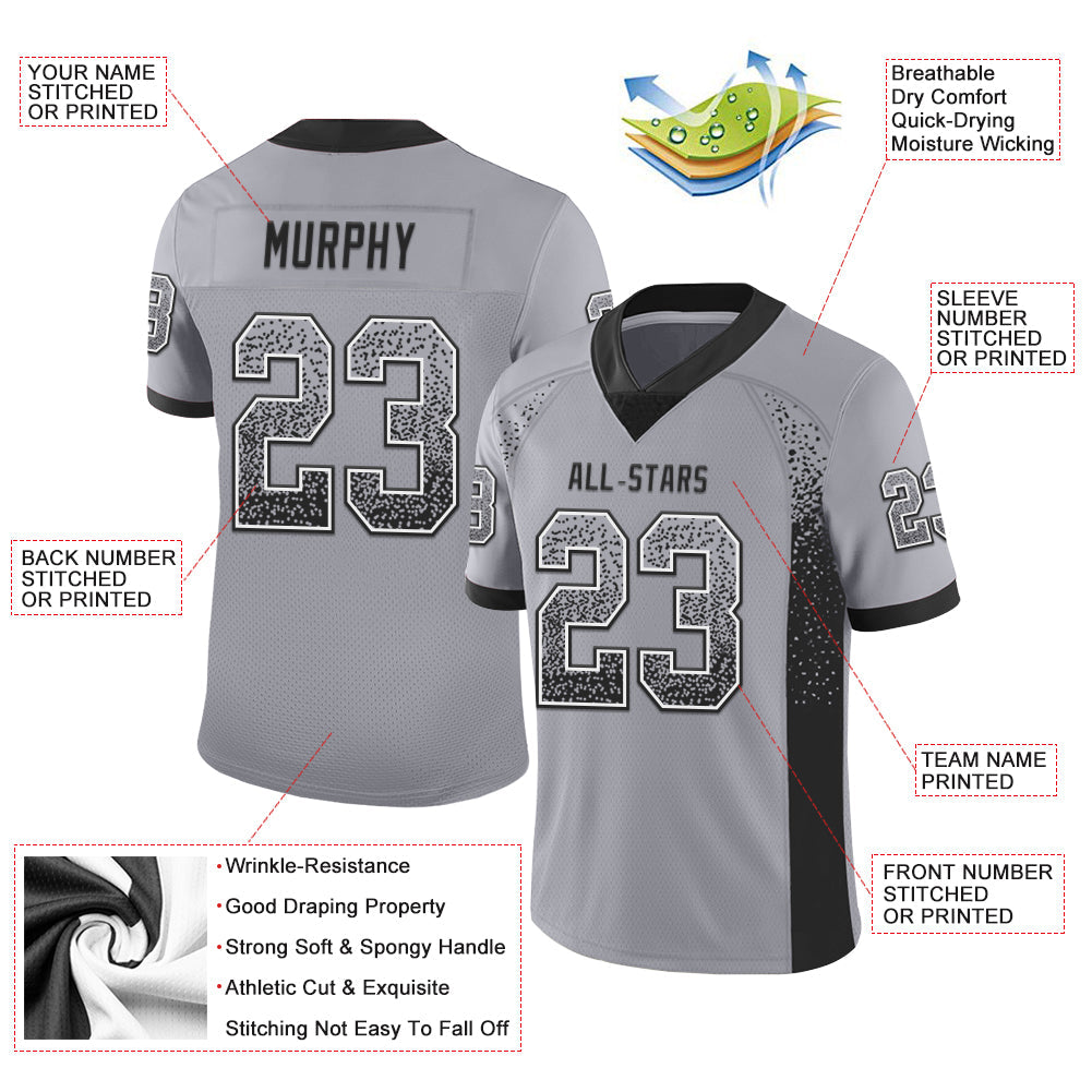 Custom Gray Black-White Drift Fashion Football Jersey view 3