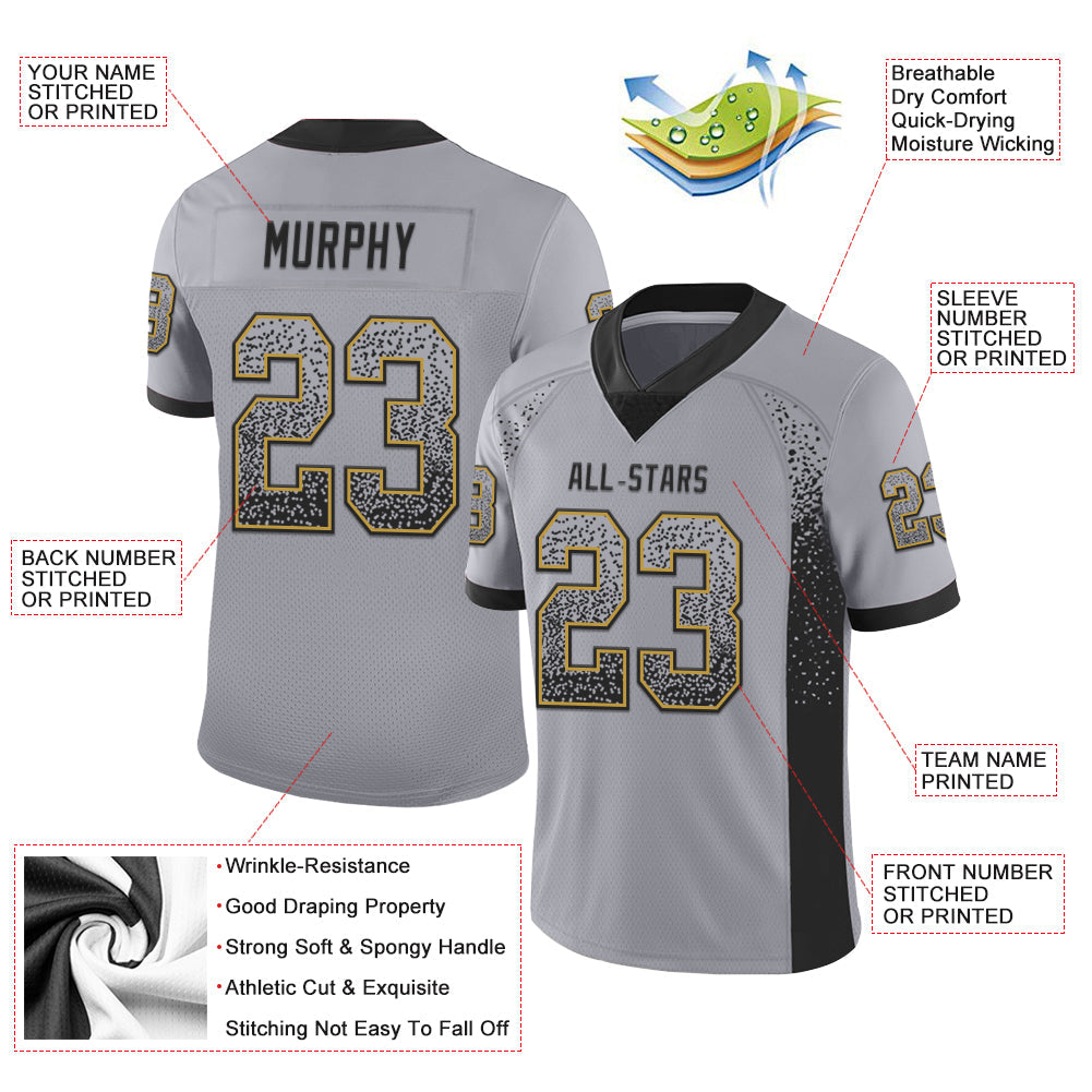 Custom Gray Black-Old Gold Drift Fashion Football Jersey view 3