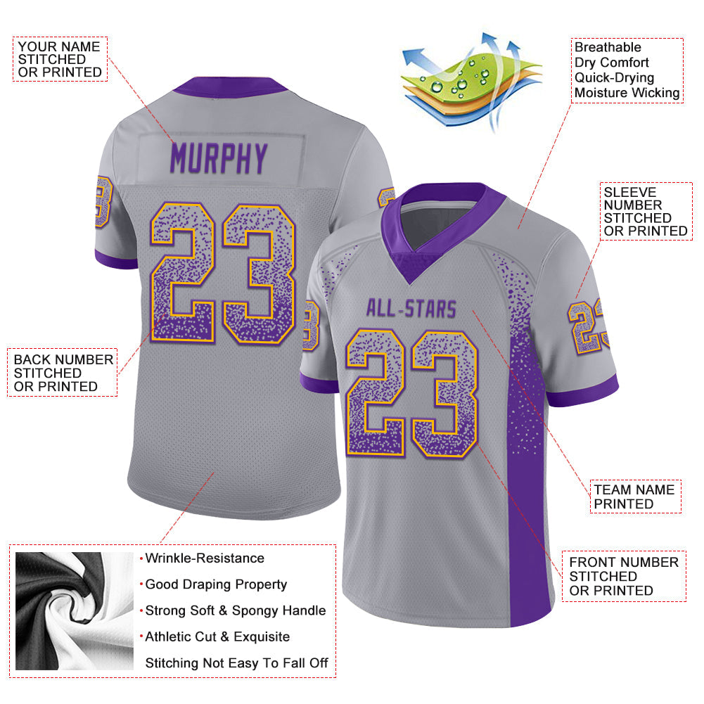 Custom Gray Purple-Gold Drift Fashion Football Jersey view 3