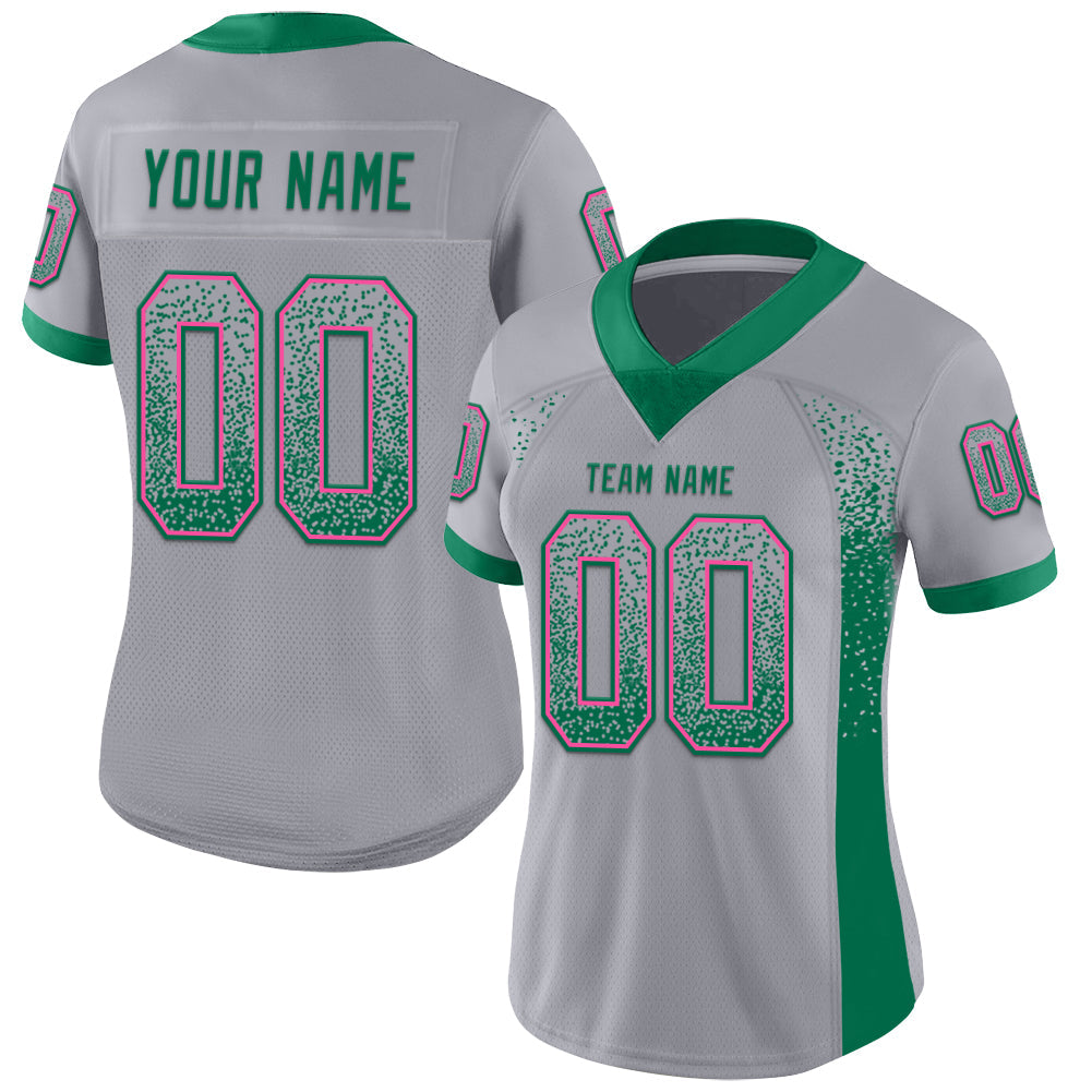 Custom Gray Kelly Green-Pink Drift Fashion Football Jersey view 2