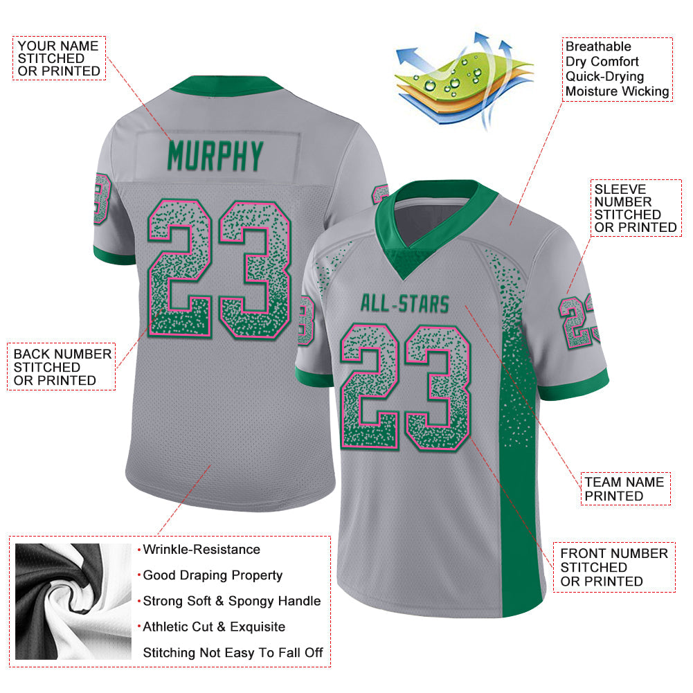 Custom Gray Kelly Green-Pink Drift Fashion Football Jersey view 3