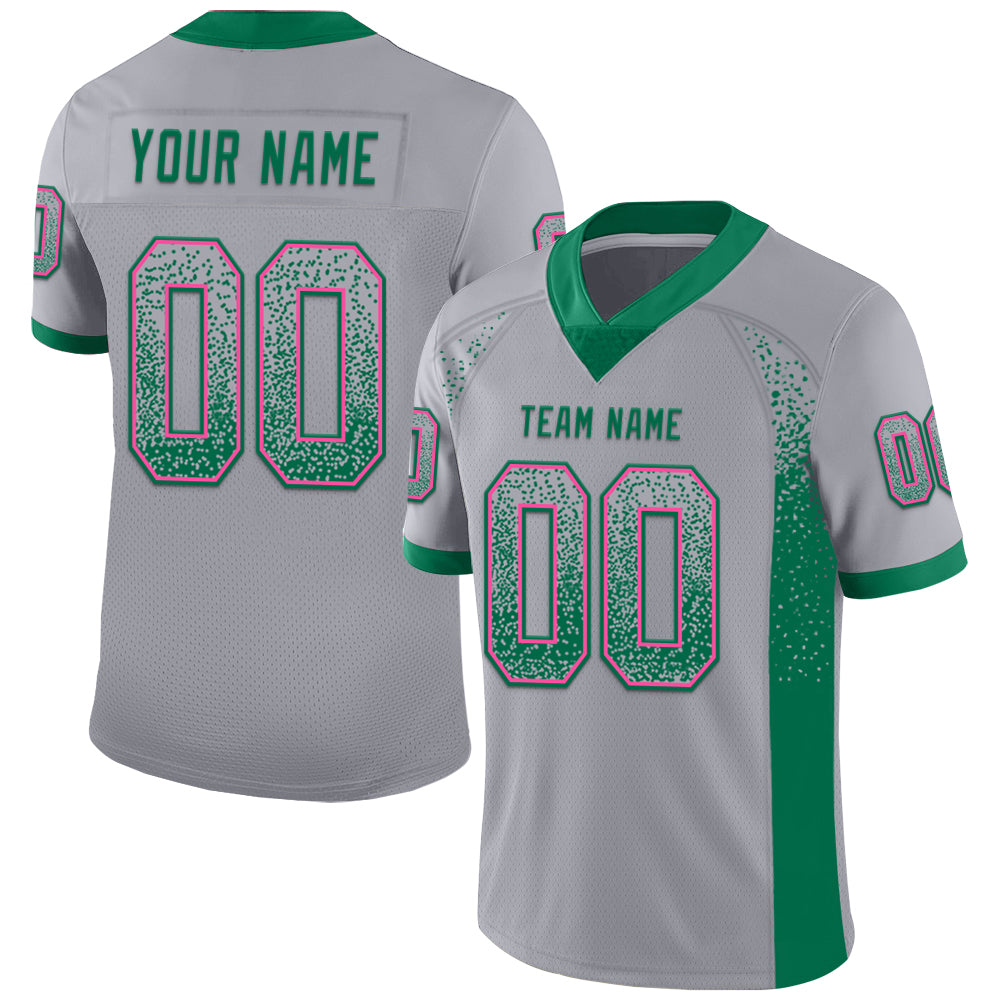 Custom Gray Kelly Green-Pink Drift Fashion Football Jersey - Main View