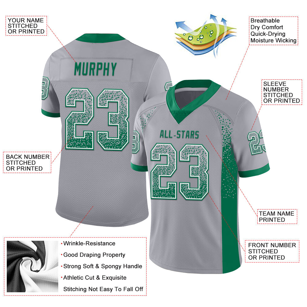Custom Gray Kelly Green-White Drift Fashion Football Jersey view 3