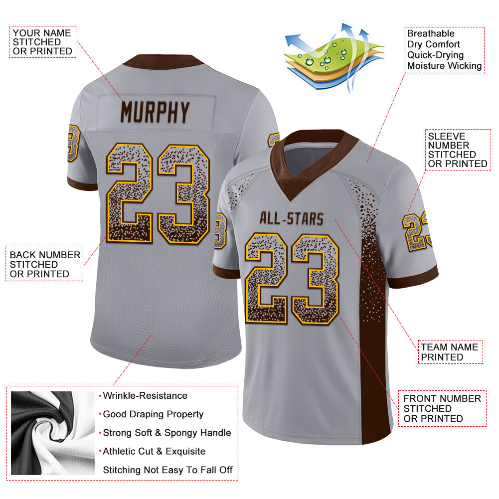 Custom Gray Brown-Gold Drift Fashion Football Jersey view 3