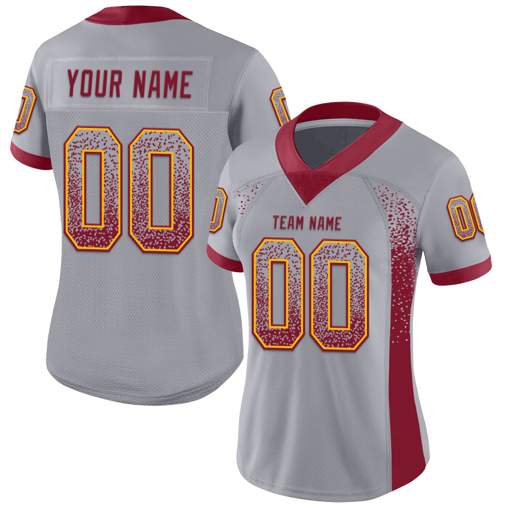 Custom Gray Crimson-Gold Drift Fashion Football Jersey view 2