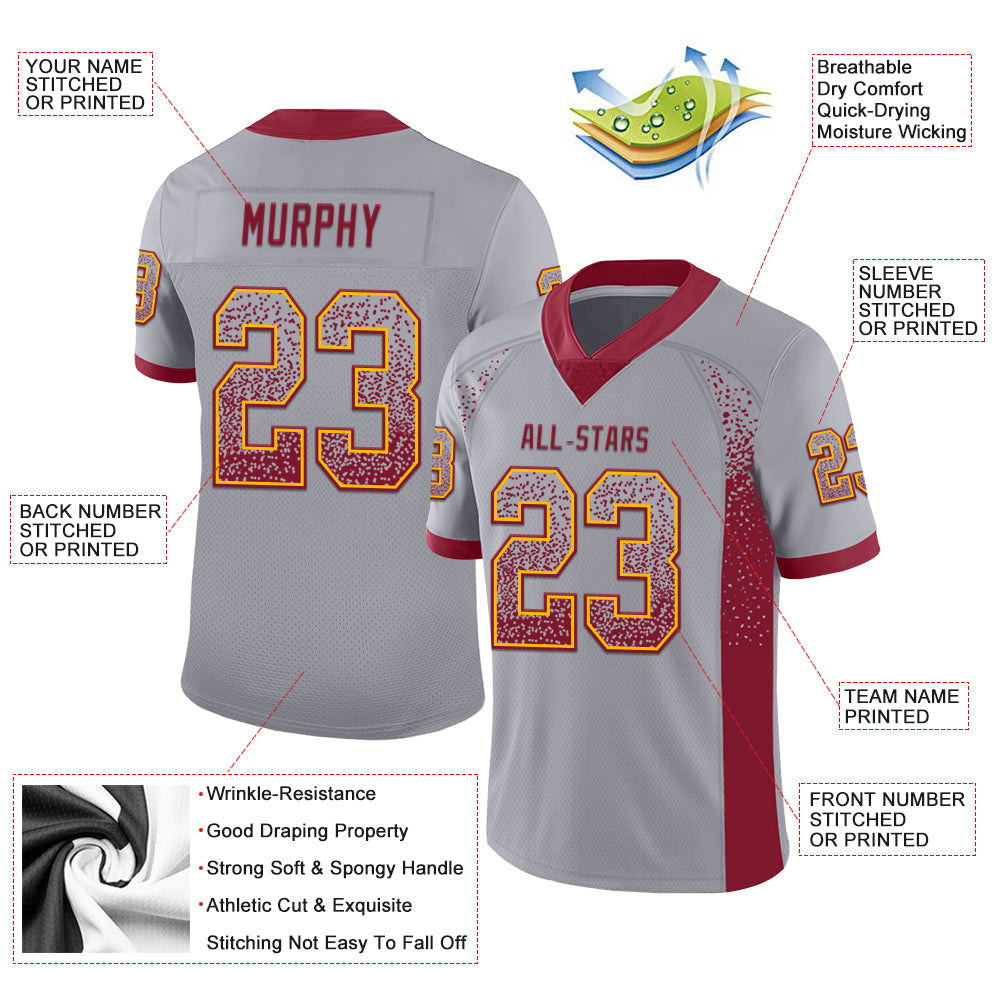 Custom Gray Crimson-Gold Drift Fashion Football Jersey view 3