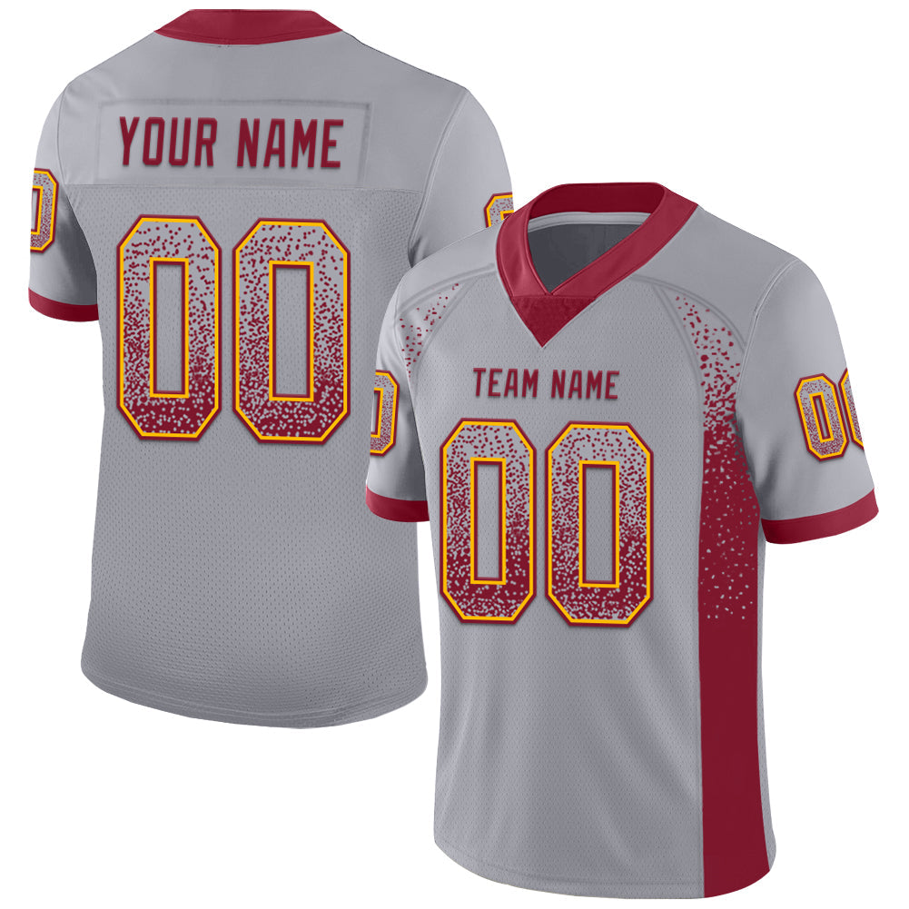 Custom Gray Crimson-Gold Drift Fashion Football Jersey - Main View