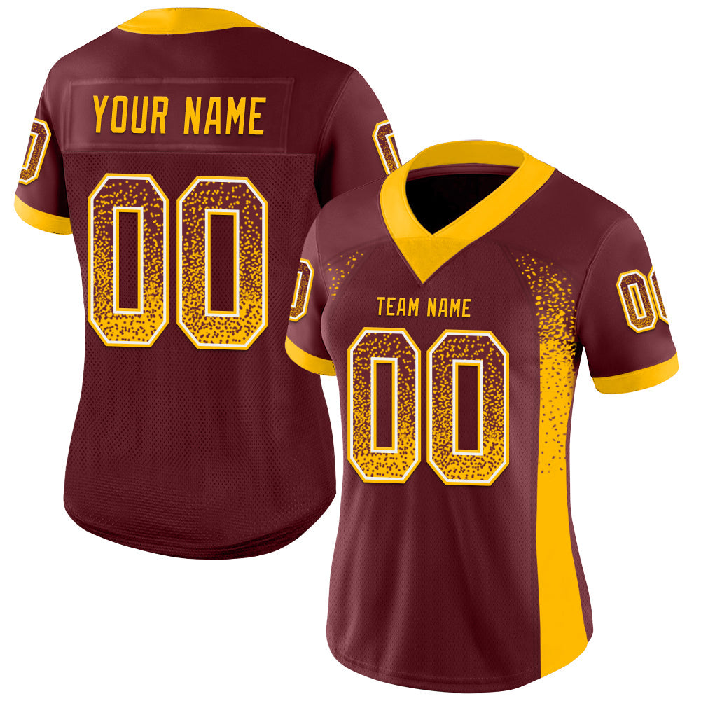 Custom Burgundy Gold-White Drift Fashion Football Jersey view 2