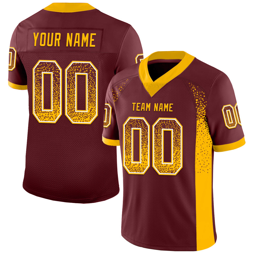 Custom Burgundy Gold-White Drift Fashion Football Jersey - Main View