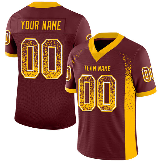 Custom Burgundy Gold-White Drift Fashion Football Jersey - Main View