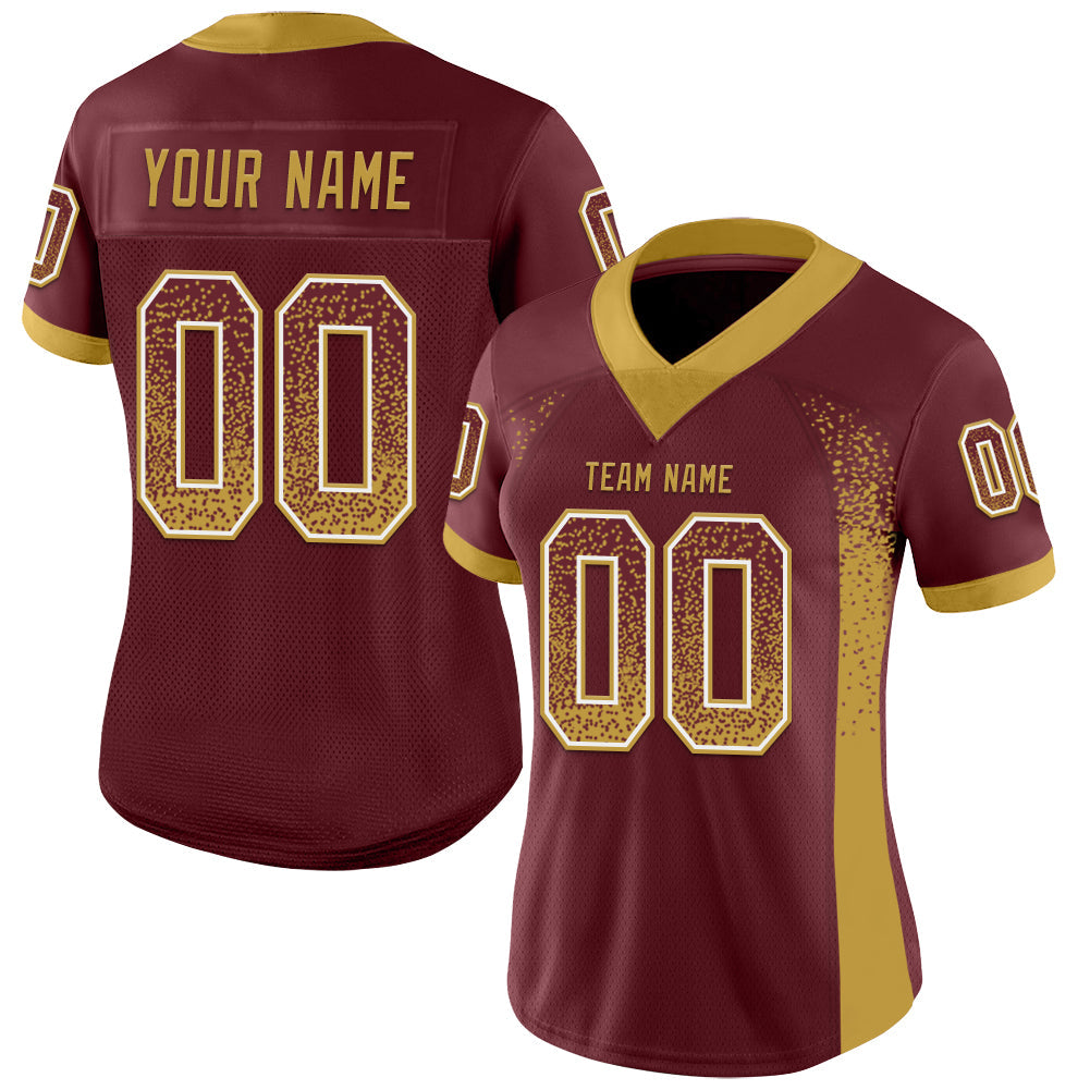 Custom Burgundy Old Gold-White Drift Fashion Football Jersey view 2