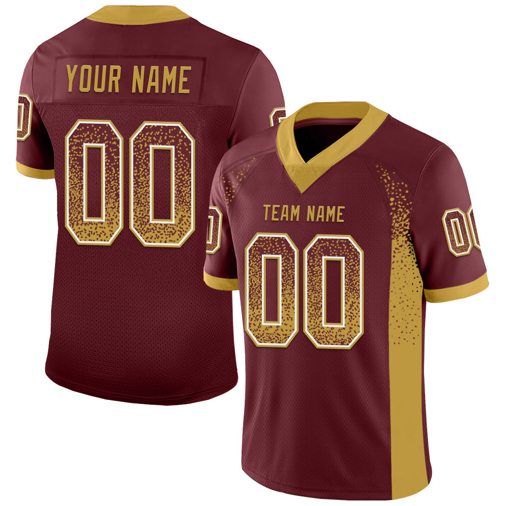 Custom Burgundy Old Gold-White Drift Fashion Football Jersey - Main View