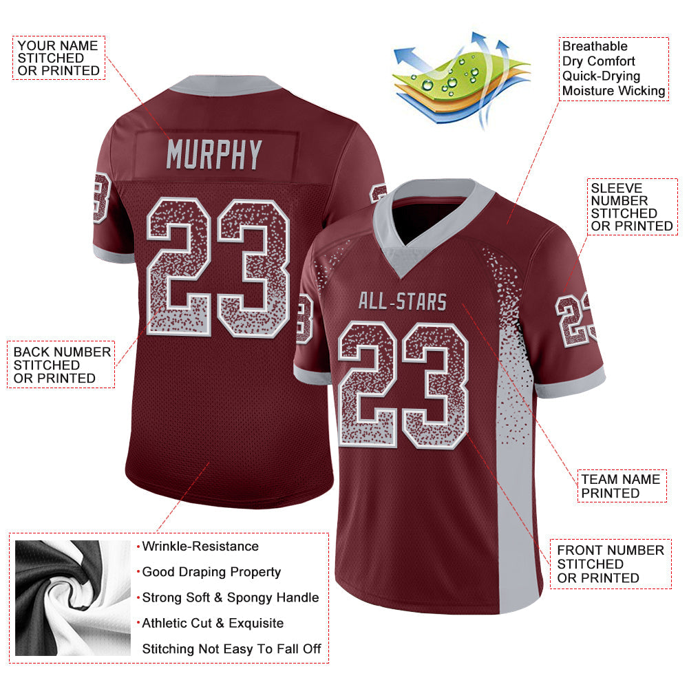 Custom Burgundy Gray-White Drift Fashion Football Jersey view 3