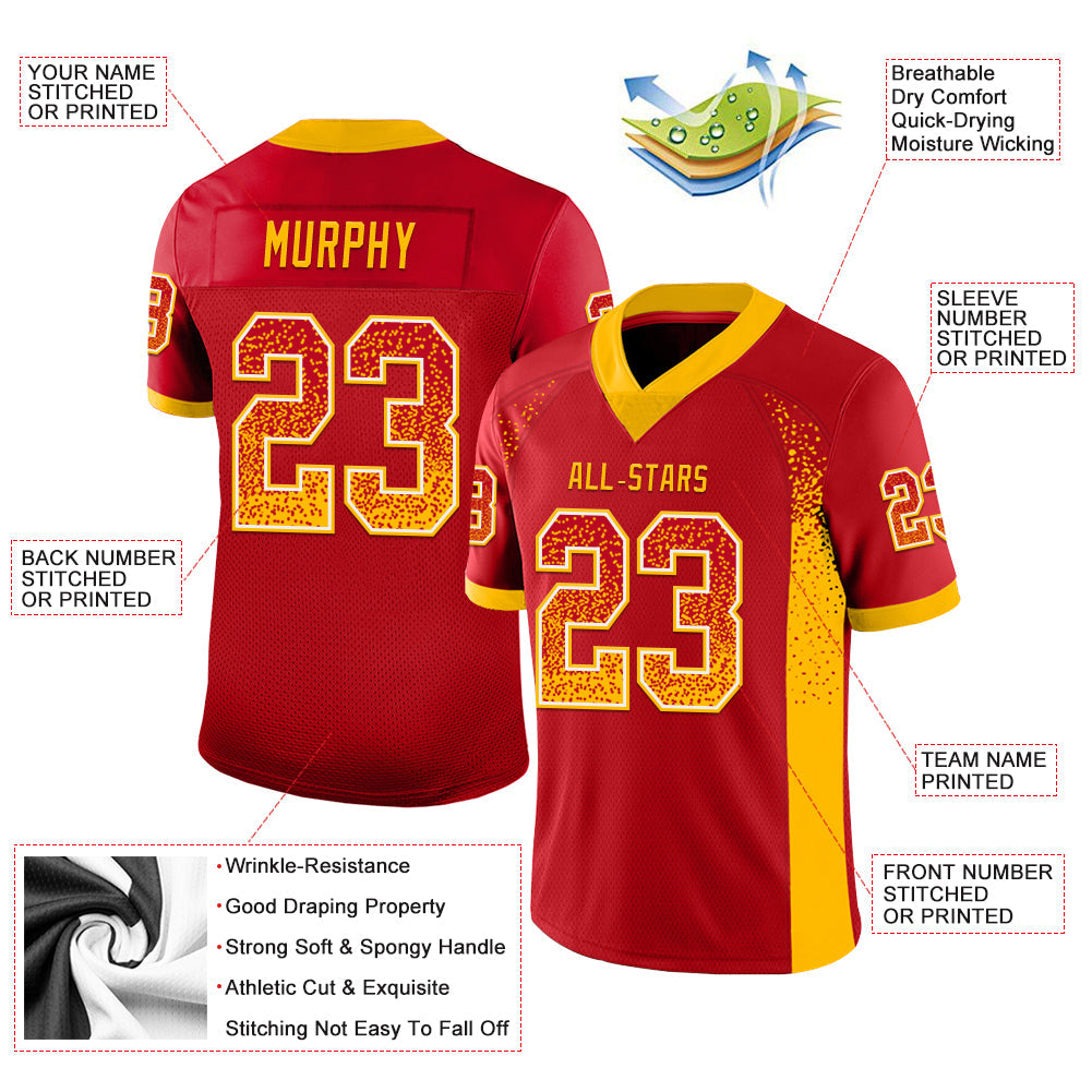 Custom Red Gold-White Drift Fashion Football Jersey view 3