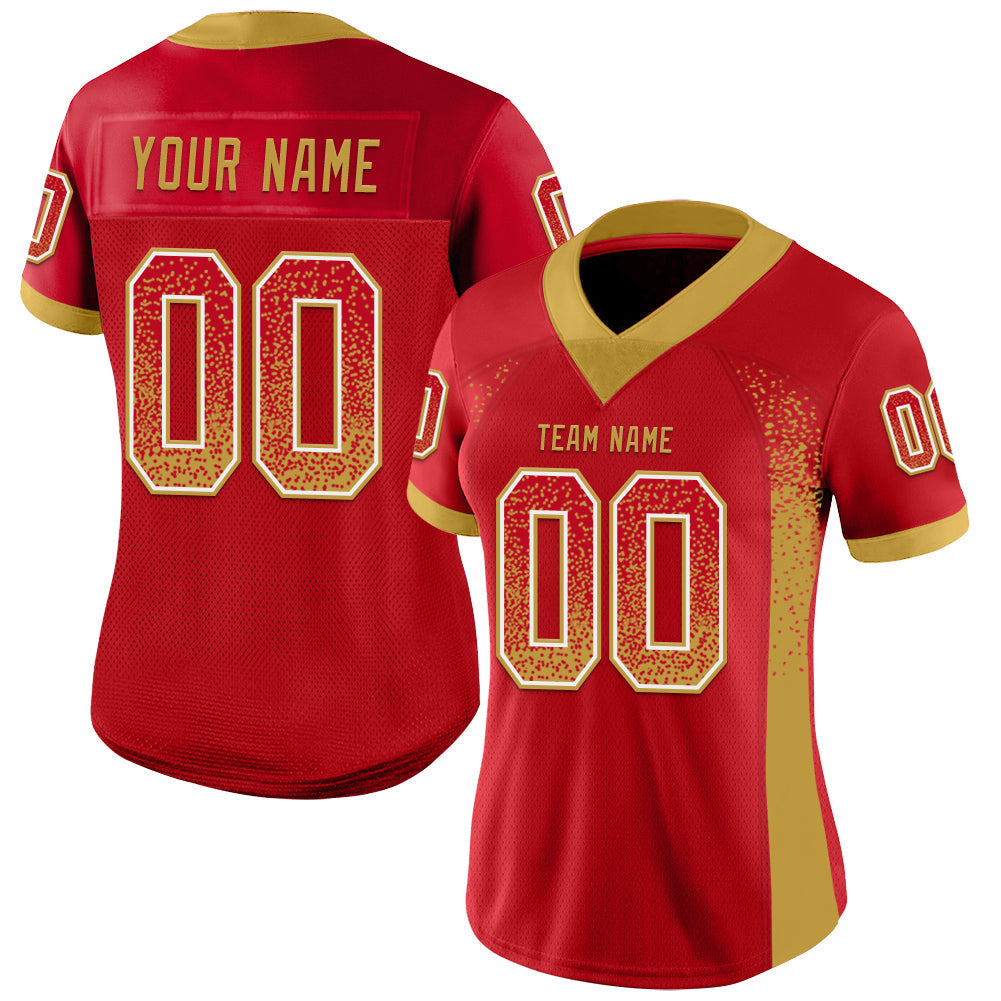 Custom Red Old Gold-White Drift Fashion Football Jersey view 2