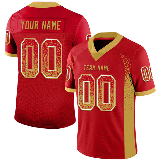 Custom Red Old Gold-White Drift Fashion Football Jersey - Main View