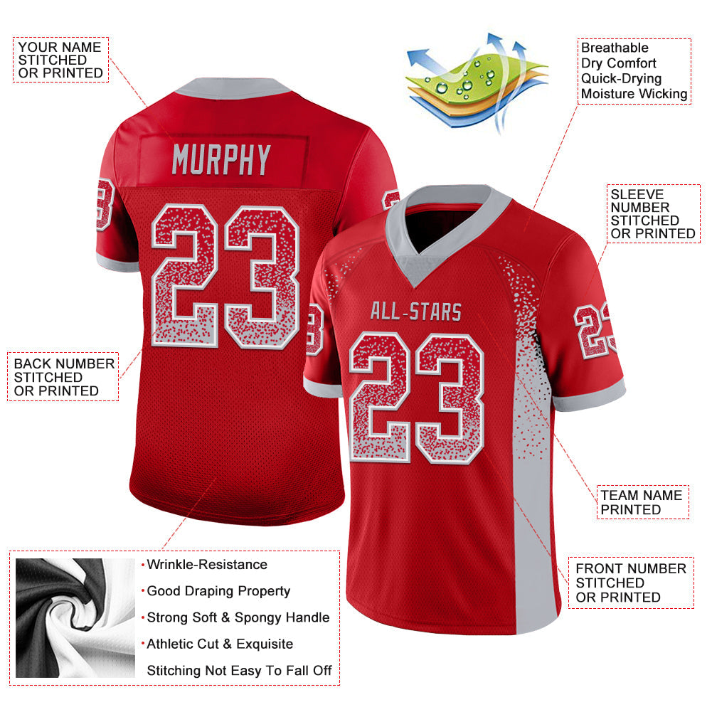 Custom Red Gray-White Drift Fashion Football Jersey view 3