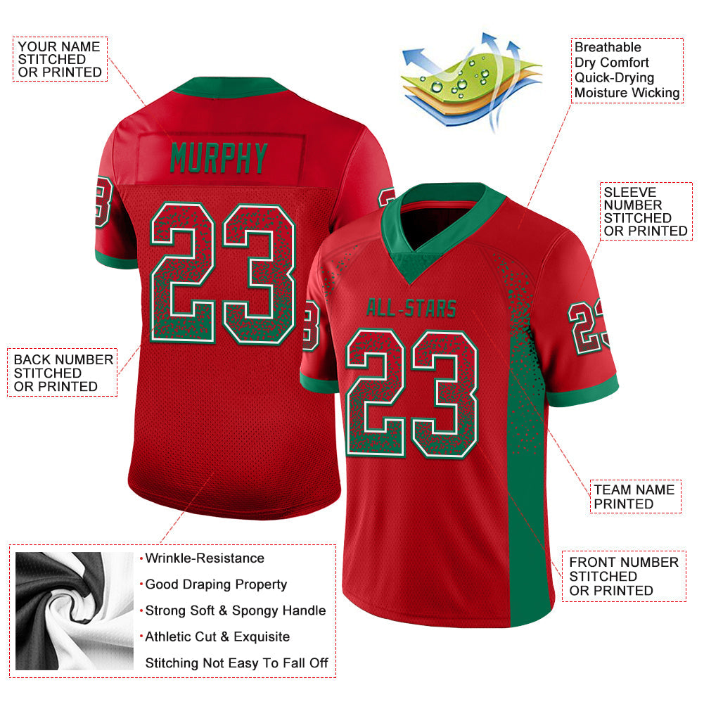 Custom Red Kelly Green-White Drift Fashion Football Jersey view 3