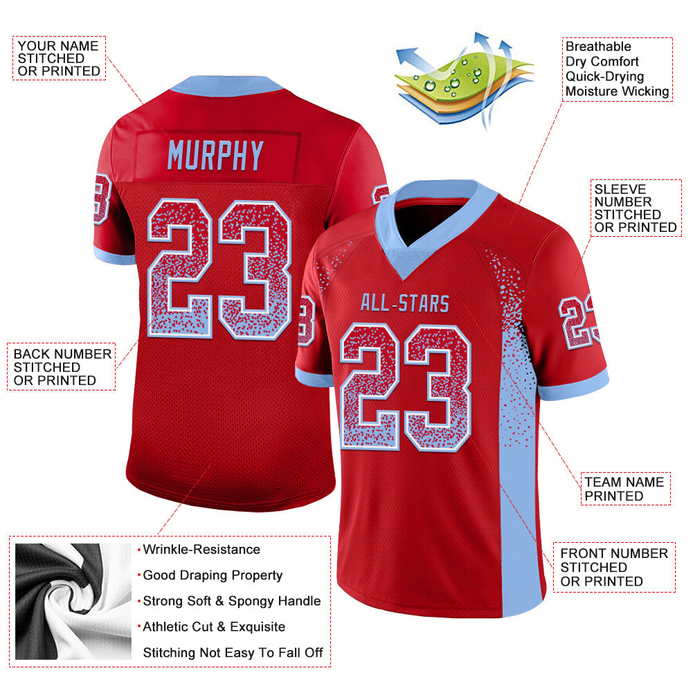 Custom Red Light Blue-White Drift Fashion Football Jersey view 3