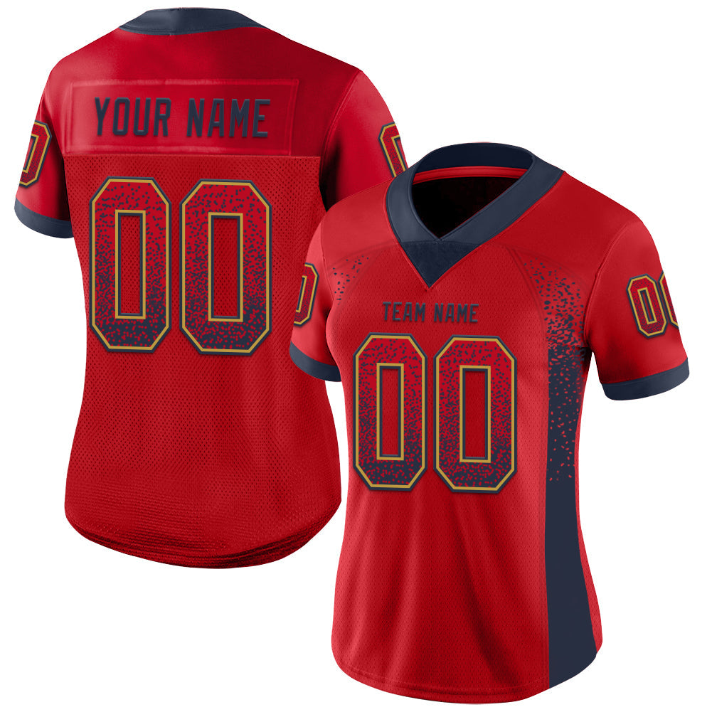 Custom Red Navy-Old Gold Drift Fashion Football Jersey view 2