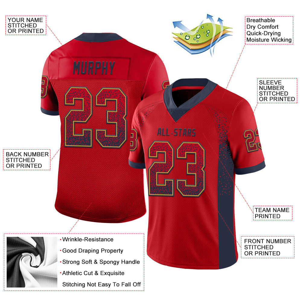 Custom Red Navy-Old Gold Drift Fashion Football Jersey view 3