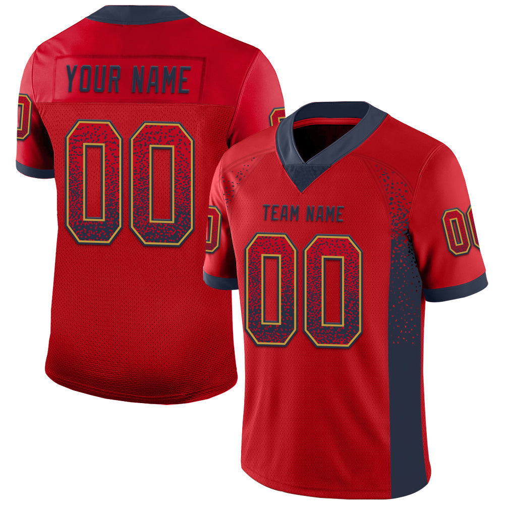 Custom Red Navy-Old Gold Drift Fashion Football Jersey - Main View