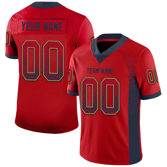 Custom Red Navy-Old Gold Drift Fashion Football Jersey - Main View
