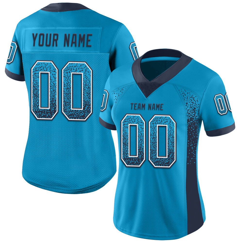 Custom Panther Blue Navy-White Drift Fashion Football Jersey view 2