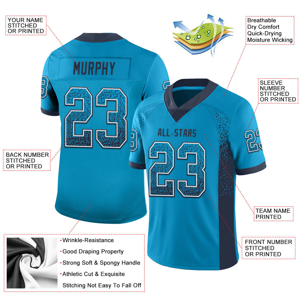 Custom Panther Blue Navy-White Drift Fashion Football Jersey view 3