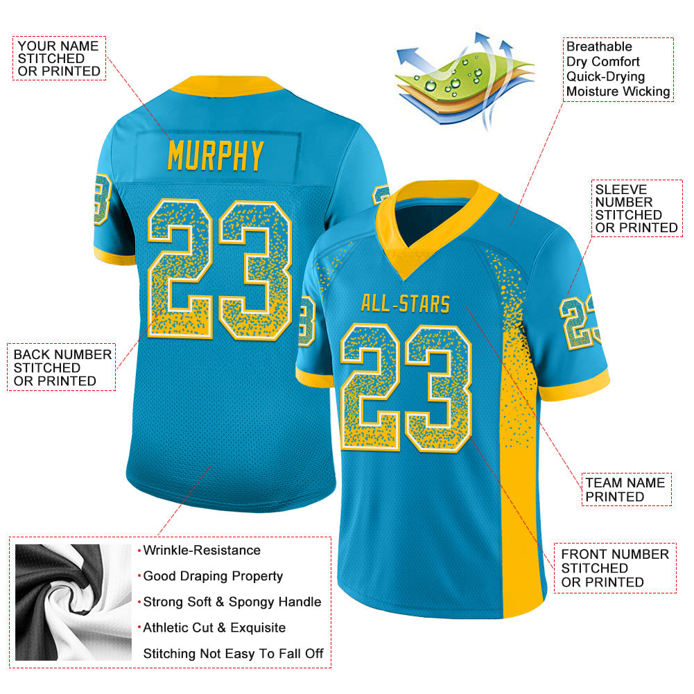 Custom Panther Blue Gold-White Drift Fashion Football Jersey view 3