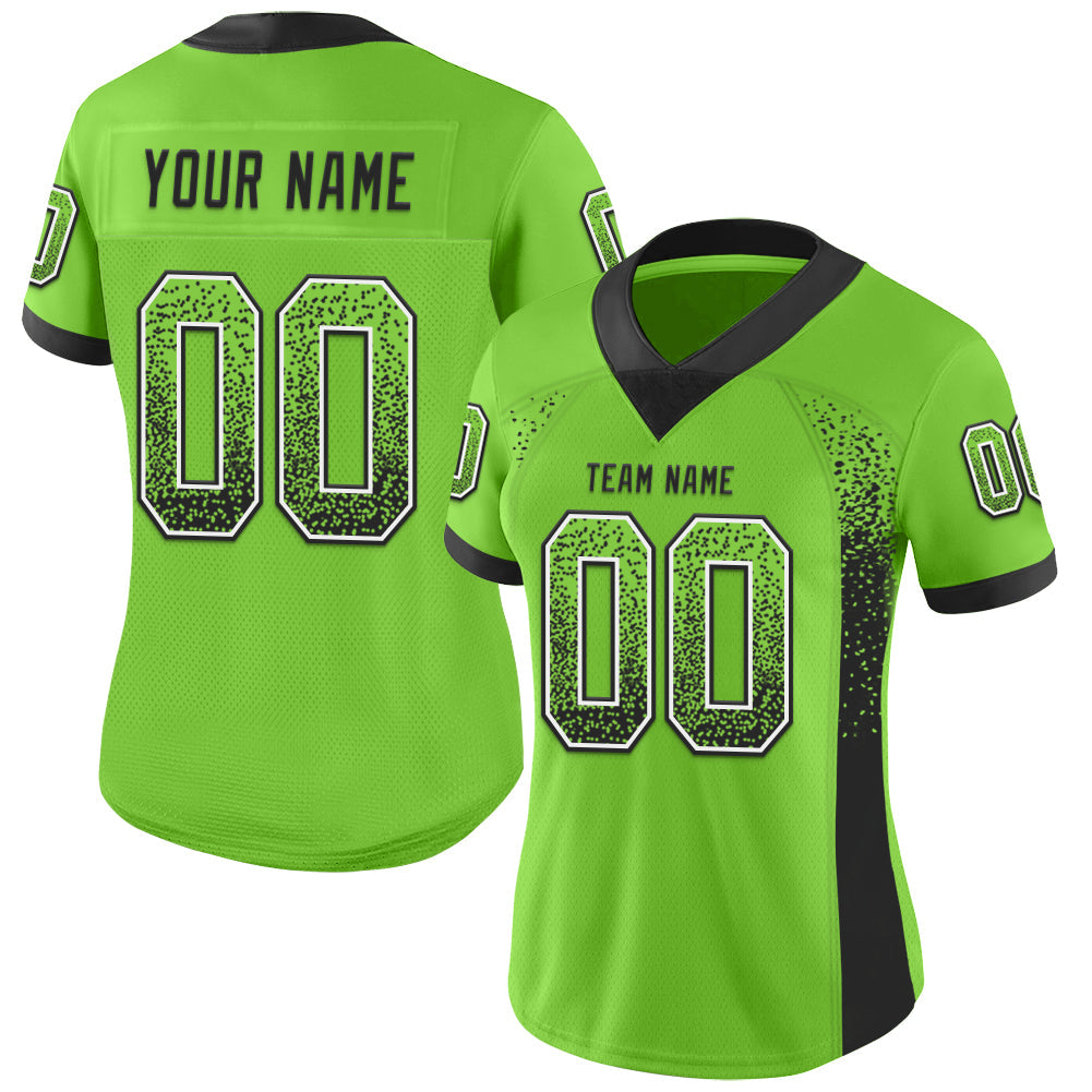 Custom Neon Green Black-White Drift Fashion Football Jersey view 2