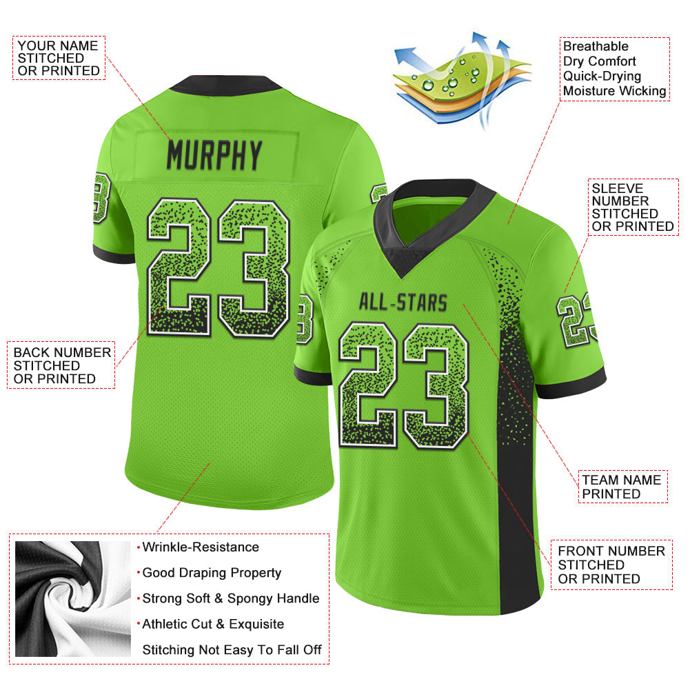 Custom Neon Green Black-White Drift Fashion Football Jersey view 3