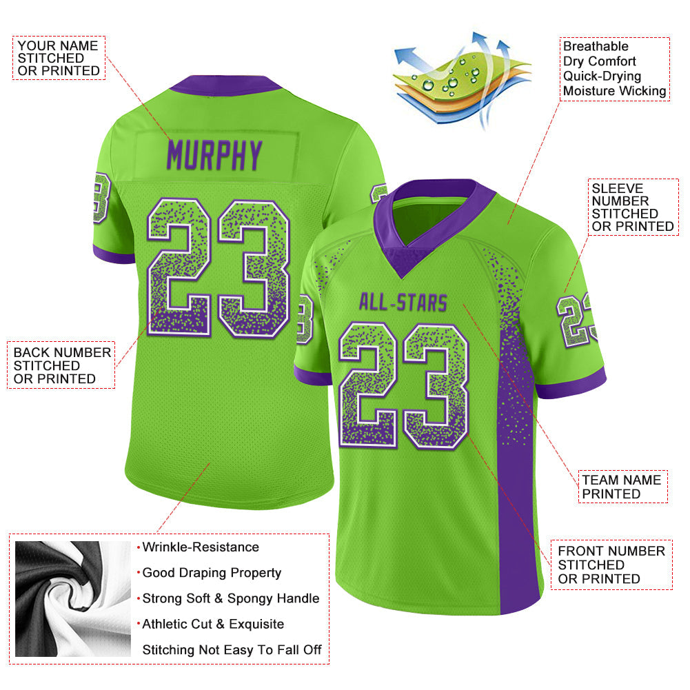 Custom Neon Green Purple-White Drift Fashion Football Jersey view 3