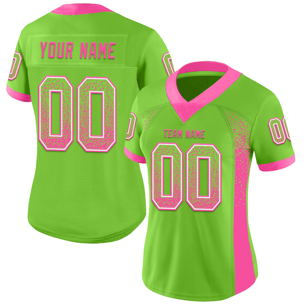 Custom Neon Green Pink-White Drift Fashion Football Jersey view 2