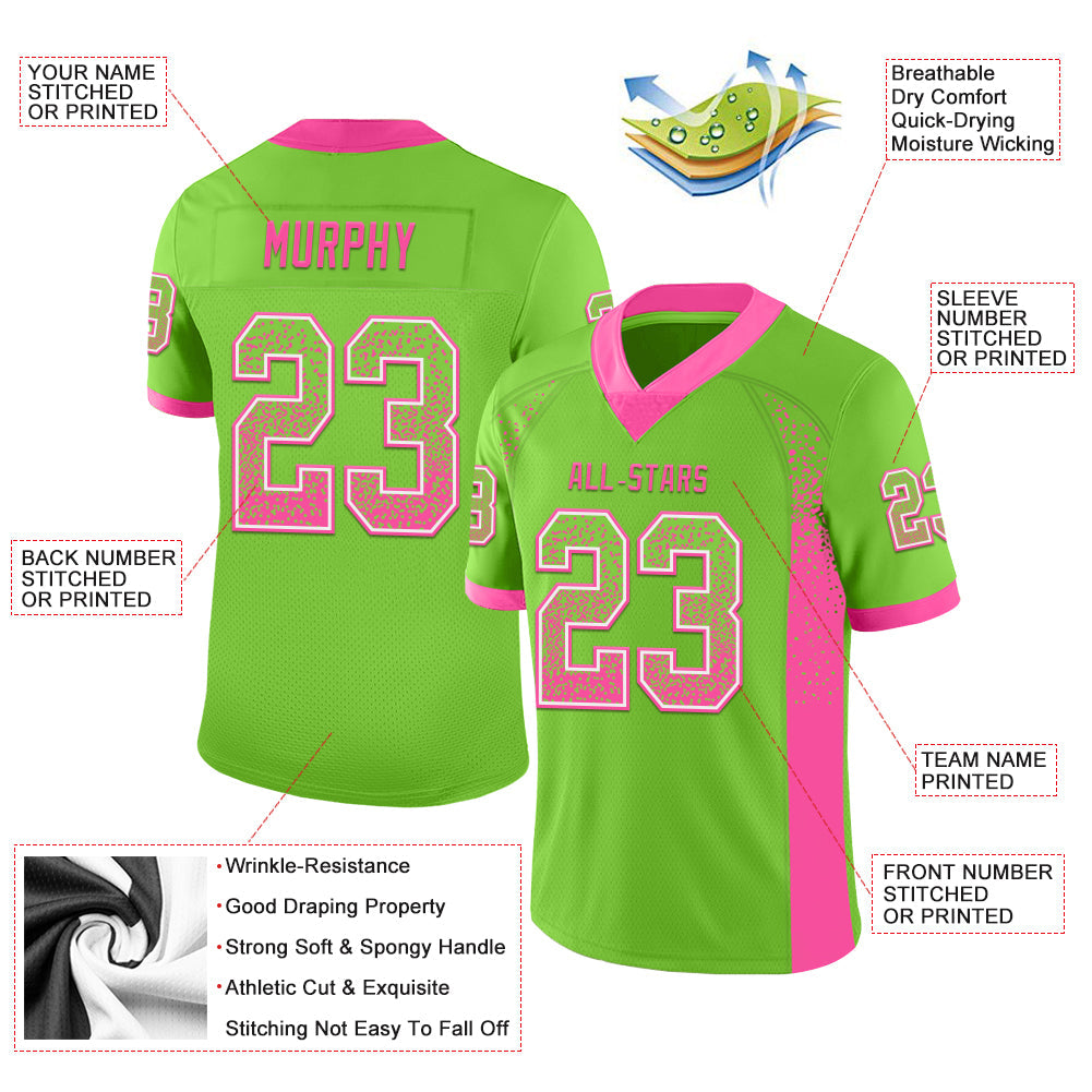 Custom Neon Green Pink-White Drift Fashion Football Jersey view 3