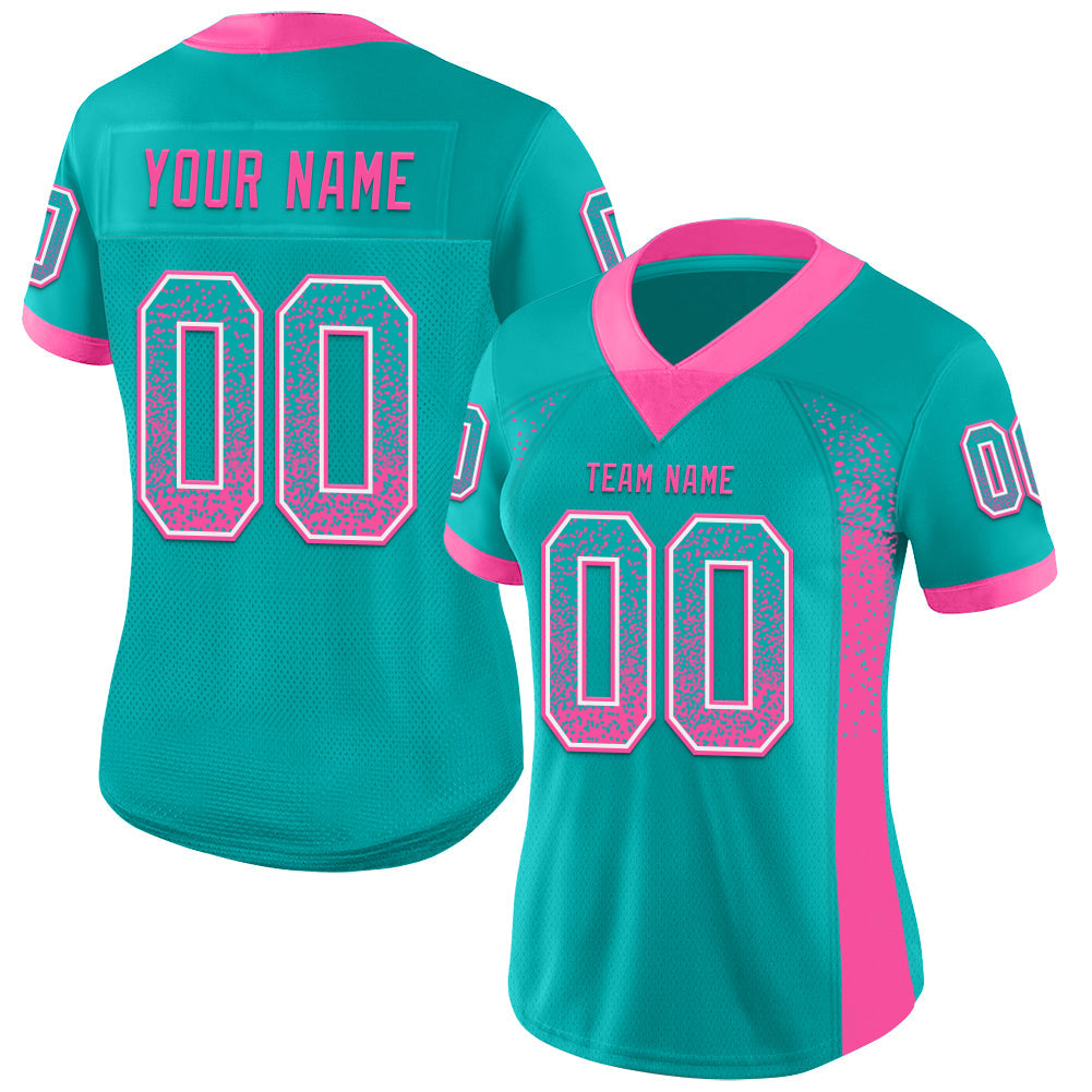 Custom Aqua Pink-White Drift Fashion Football Jersey view 2