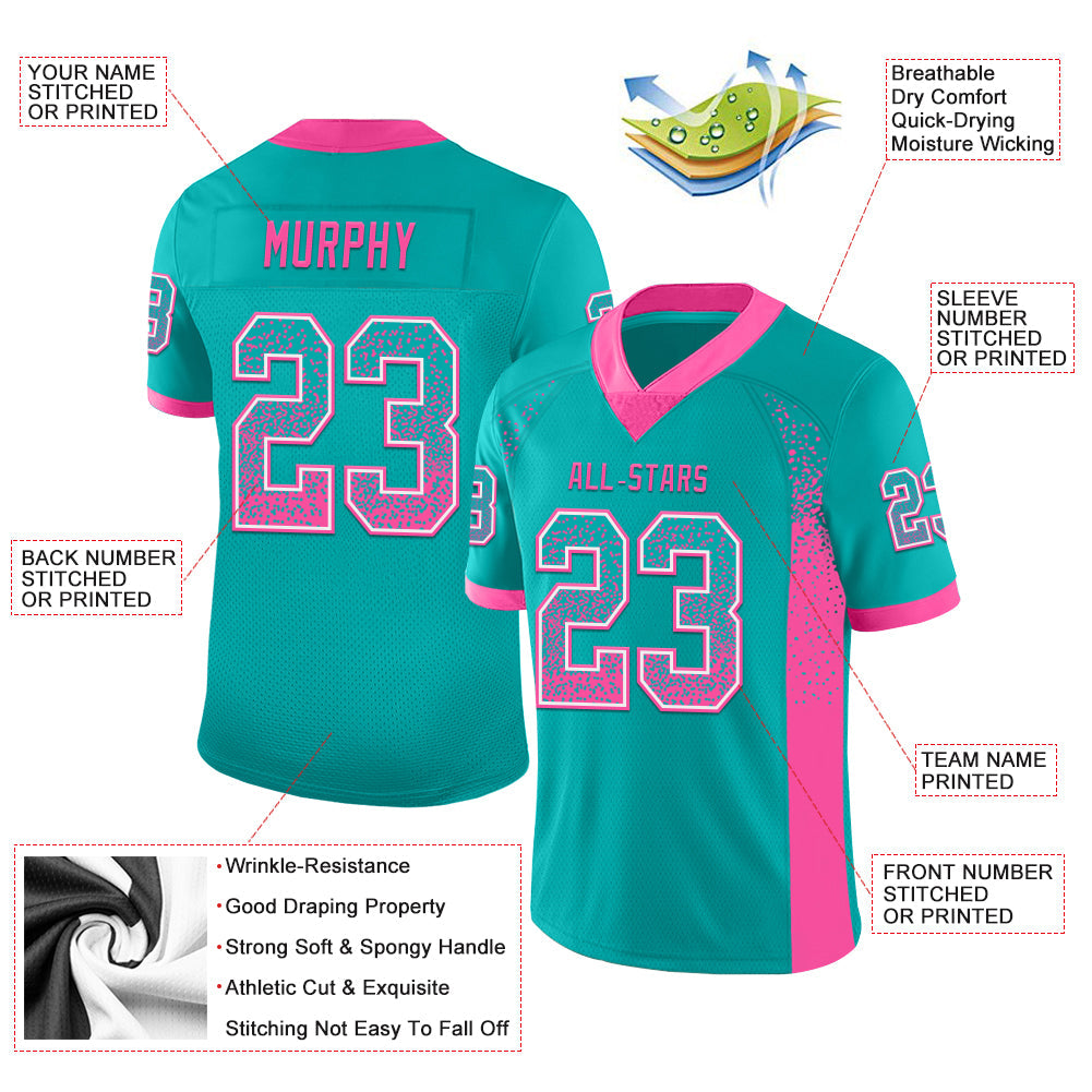 Custom Aqua Pink-White Drift Fashion Football Jersey view 3