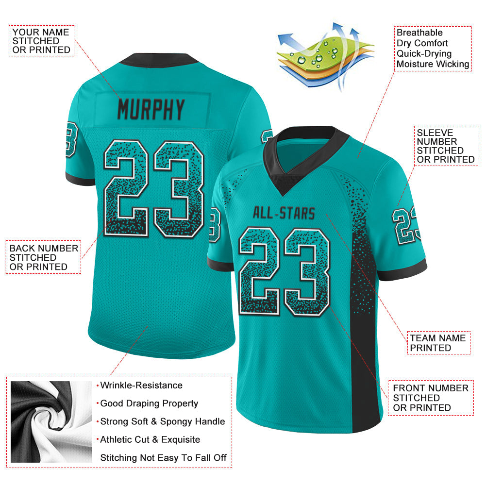 Custom Aqua Black-White Drift Fashion Football Jersey view 3