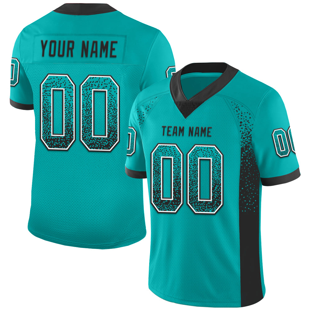 Custom Aqua Black-White Drift Fashion Football Jersey - Main View