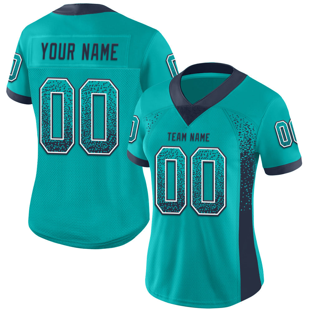 Custom Aqua Navy-White Drift Fashion Football Jersey view 2