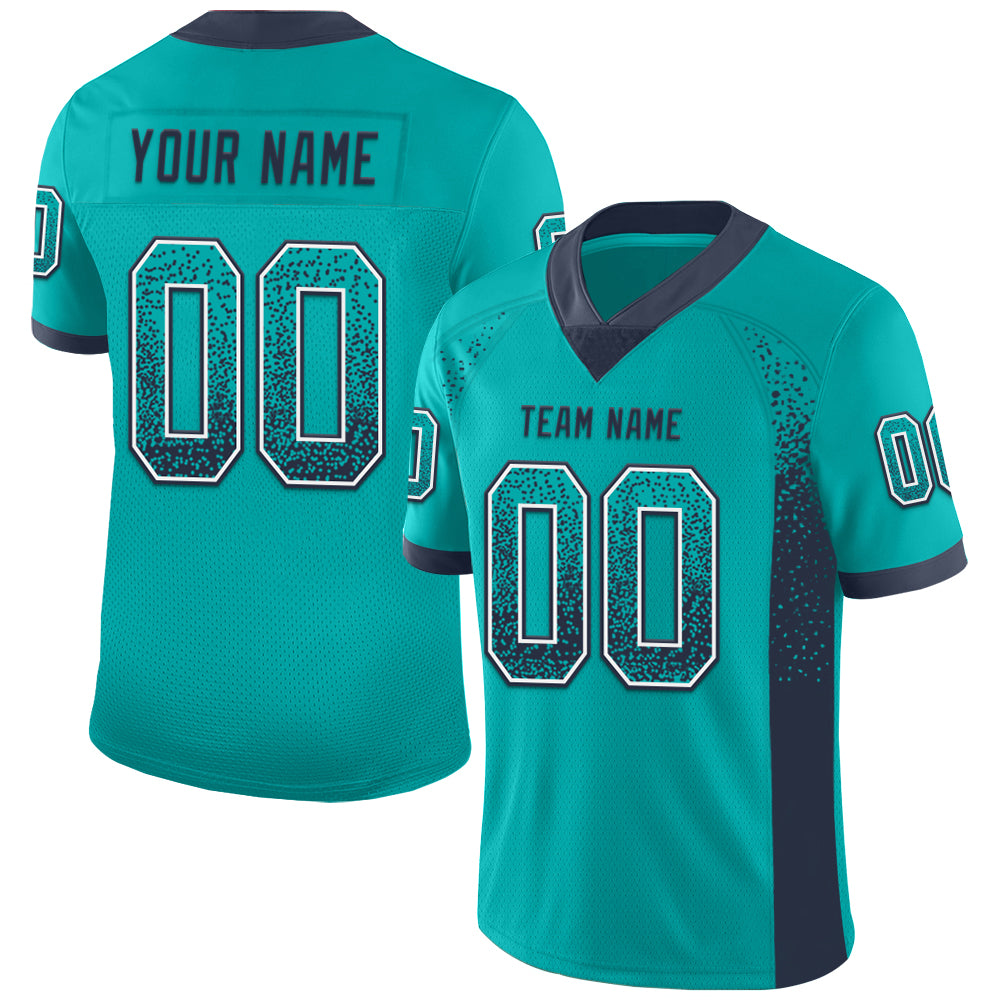Custom Aqua Navy-White Drift Fashion Football Jersey - Main View