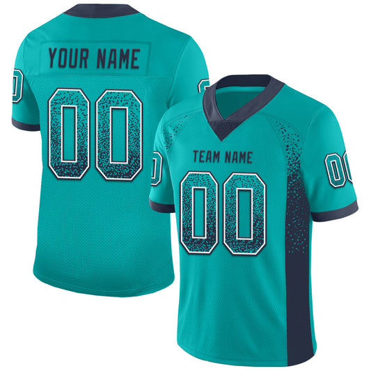 Custom Aqua Navy-White Drift Fashion Football Jersey - Main View