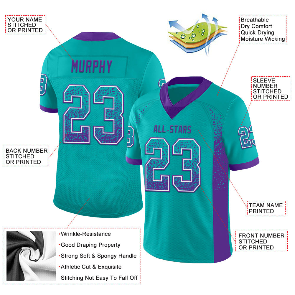 Custom Aqua Purple-White Drift Fashion Football Jersey view 3
