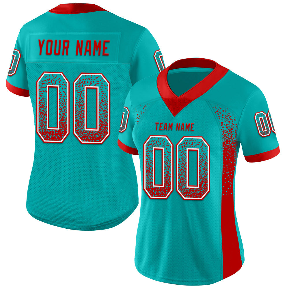 Custom Aqua Red-White Drift Fashion Football Jersey view 2