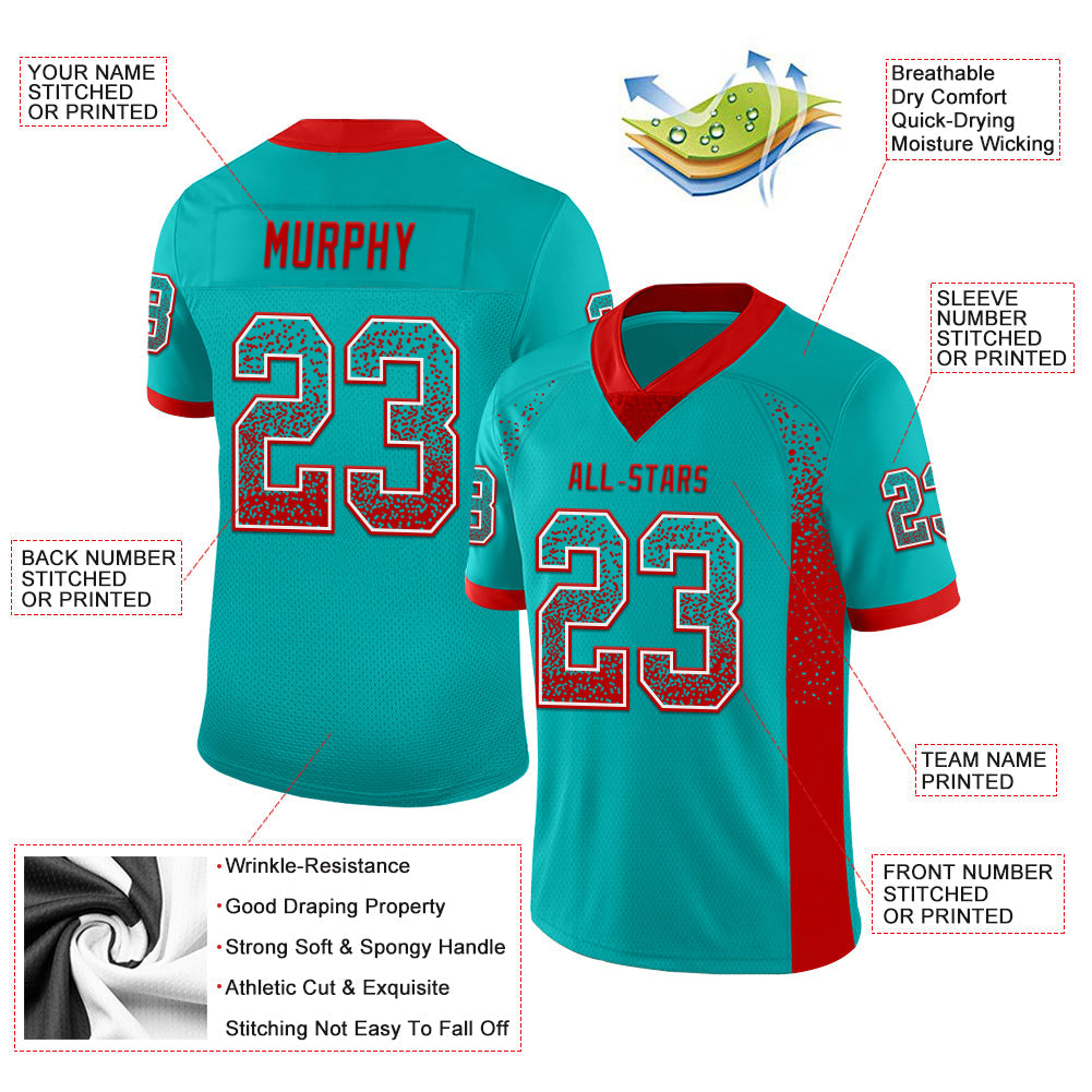 Custom Aqua Red-White Drift Fashion Football Jersey view 3