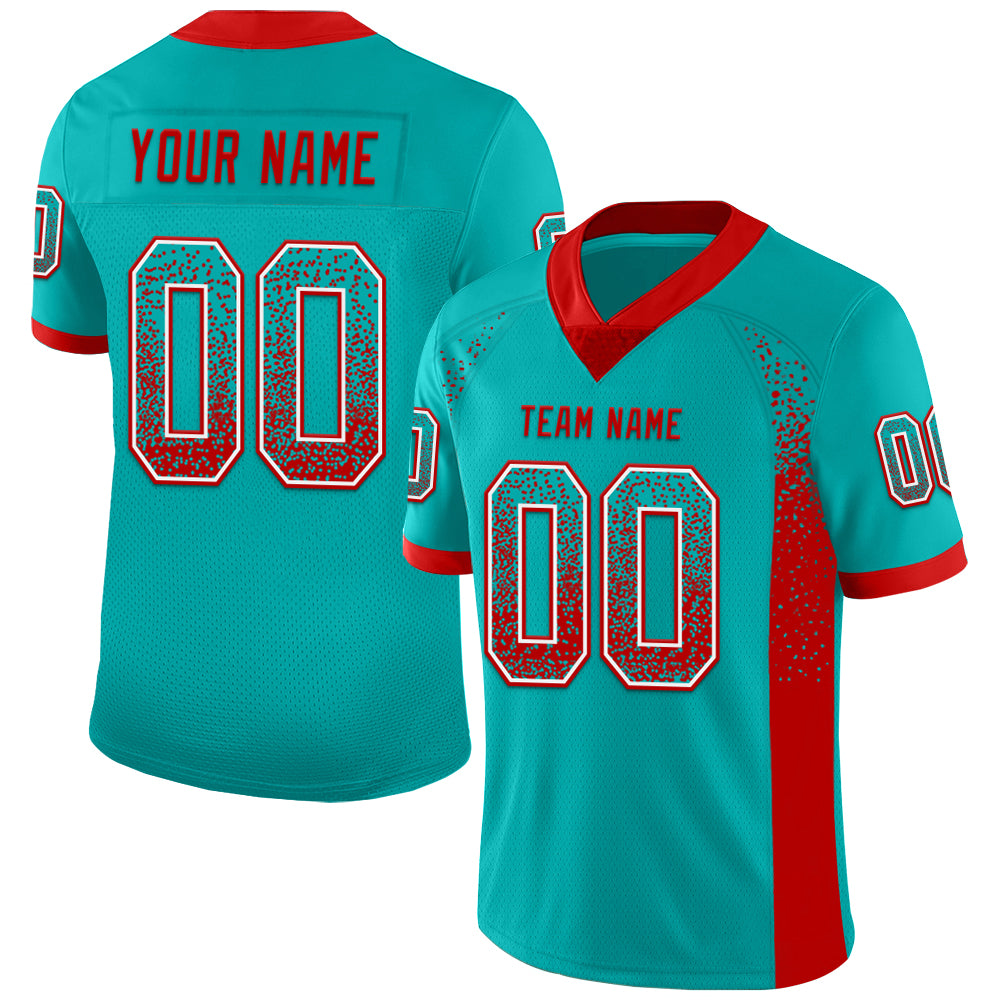 Custom Aqua Red-White Drift Fashion Football Jersey - Main View