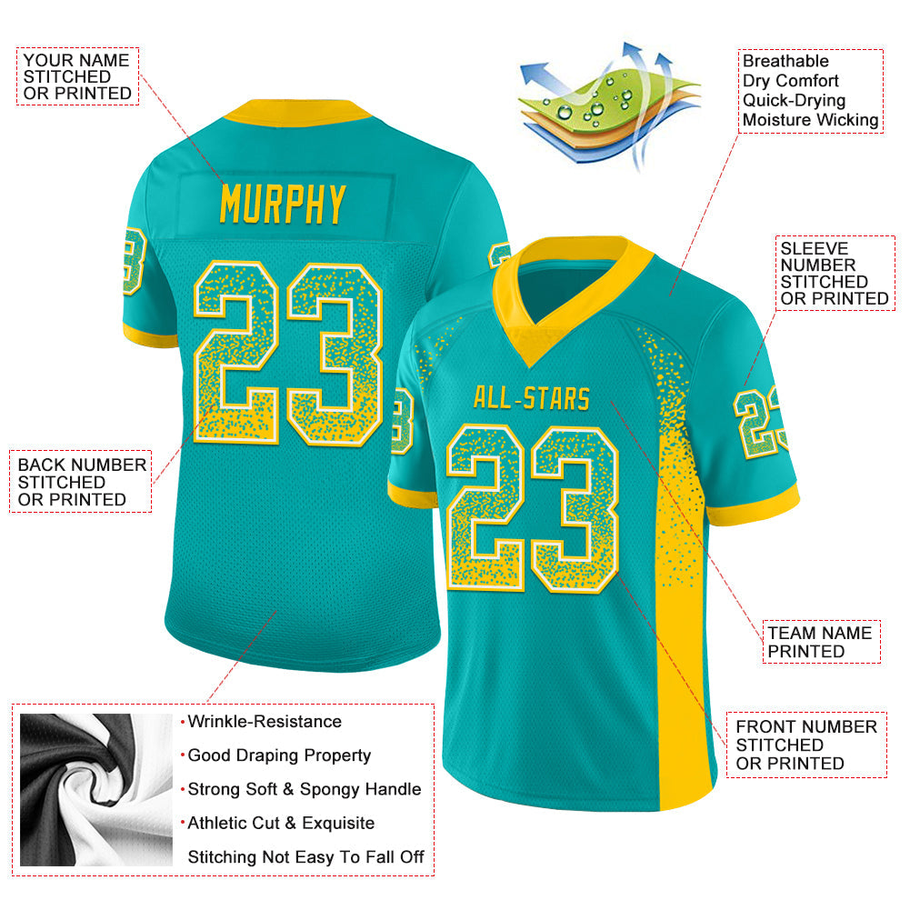 Custom Aqua Yellow-White Drift Fashion Football Jersey view 3
