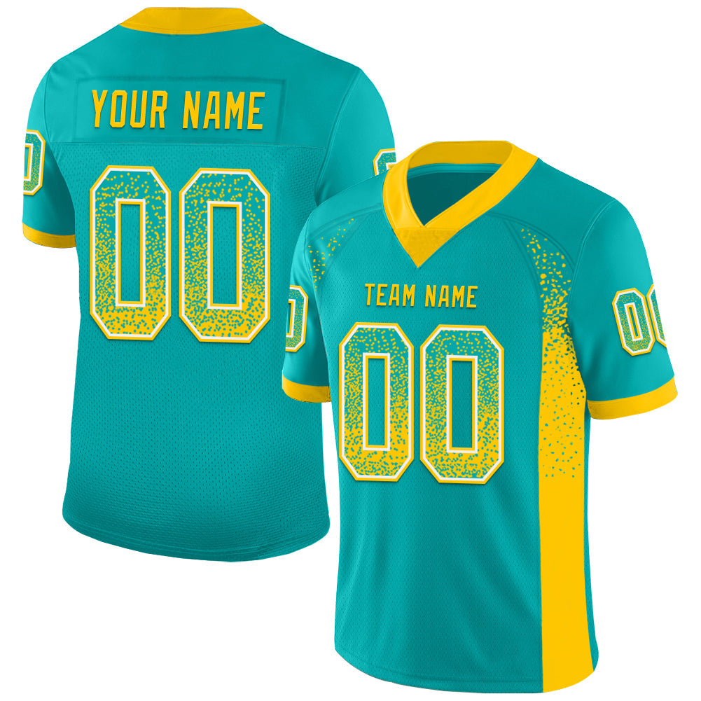 Custom Aqua Yellow-White Drift Fashion Football Jersey - Main View